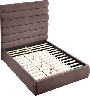 Meridian Furniture Adam Brown Channel Tufted Linen Queen Bed with Modular Headboard for Bedroom B1255Brown-Q70
