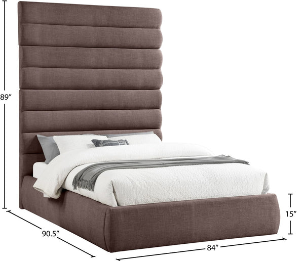 Meridian Furniture Adam Brown Channel Tufted Linen Queen Bed with Modular Adjustable Headboard Panels B1255Brown-Q90