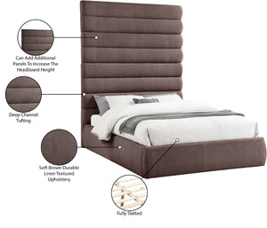 Meridian Furniture Adam Brown Channel Tufted Linen Queen Bed with Modular Adjustable Headboard Panels B1255Brown-Q90