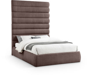 Meridian Furniture Adam Brown Channel Tufted Linen Queen Bed with Modular Adjustable Headboard Panels B1255Brown-Q90