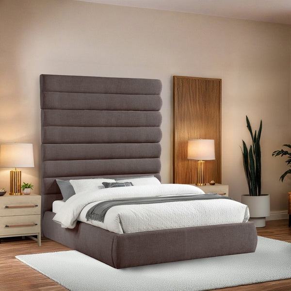 Meridian Furniture Adam Brown Channel Tufted Linen Queen Bed with Modular Adjustable Headboard Panels B1255Brown-Q90