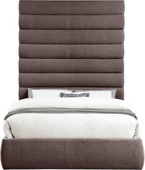 Meridian Furniture Adam Brown Channel Tufted Linen Queen Bed with Modular Adjustable Headboard Panels B1255Brown-Q90