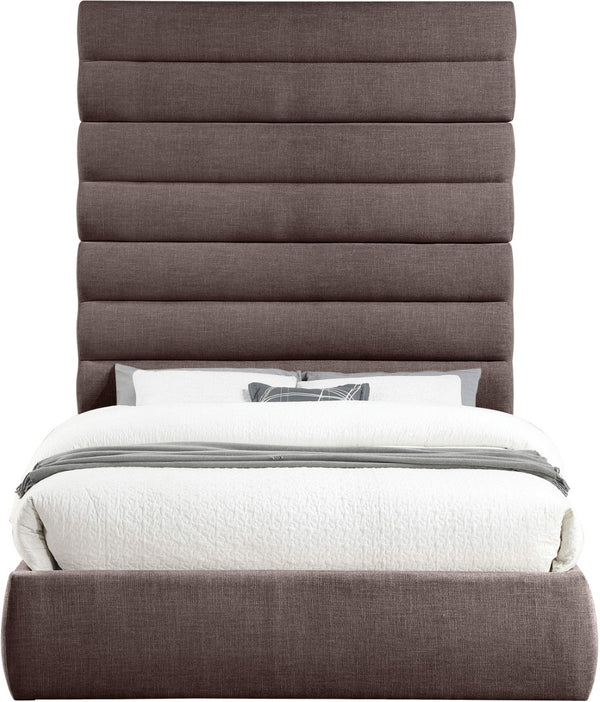 Meridian Furniture Adam Brown Channel Tufted Linen Queen Bed with Modular Adjustable Headboard Panels B1255Brown-Q90