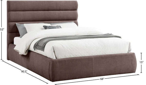 Meridian Furniture Adam Brown Channel Tufted Linen Queen Bed Modular Headboard for Modern Bedroom B1255Brown-Q