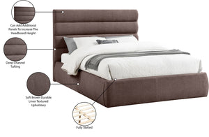 Meridian Furniture Adam Brown Channel Tufted Linen Queen Bed Modular Headboard for Modern Bedroom B1255Brown-Q