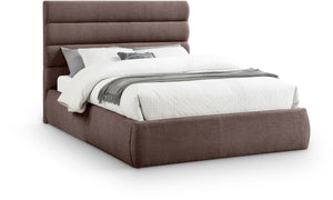 Meridian Furniture Adam Brown Channel Tufted Linen Queen Bed Modular Headboard for Modern Bedroom B1255Brown-Q