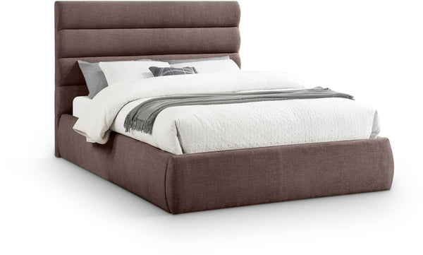 Meridian Furniture Adam Brown Channel Tufted Linen Queen Bed Modular Headboard for Modern Bedroom B1255Brown-Q