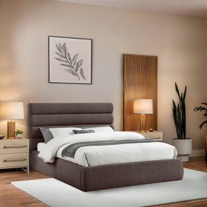 Meridian Furniture Adam Brown Channel Tufted Linen Queen Bed Modular Headboard for Modern Bedroom B1255Brown-Q
