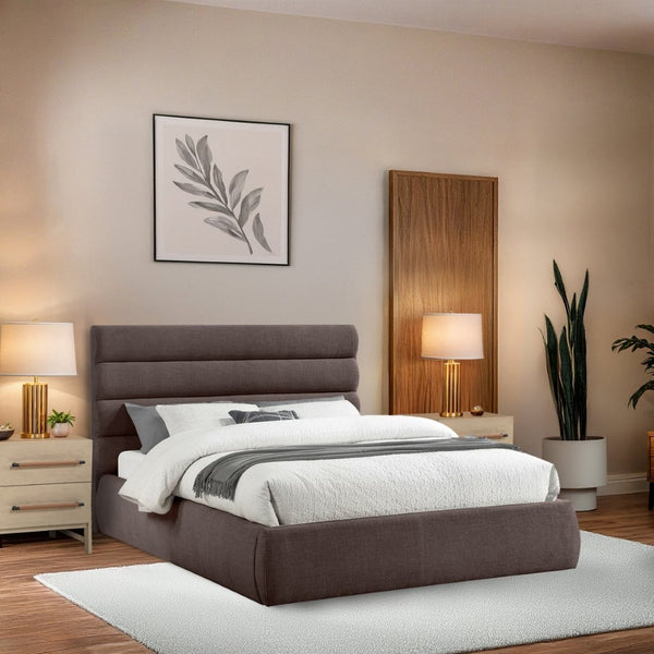Meridian Furniture Adam Brown Channel Tufted Linen Queen Bed Modular Headboard for Modern Bedroom B1255Brown-Q