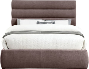 Meridian Furniture Adam Brown Channel Tufted Linen Queen Bed Modular Headboard for Modern Bedroom B1255Brown-Q