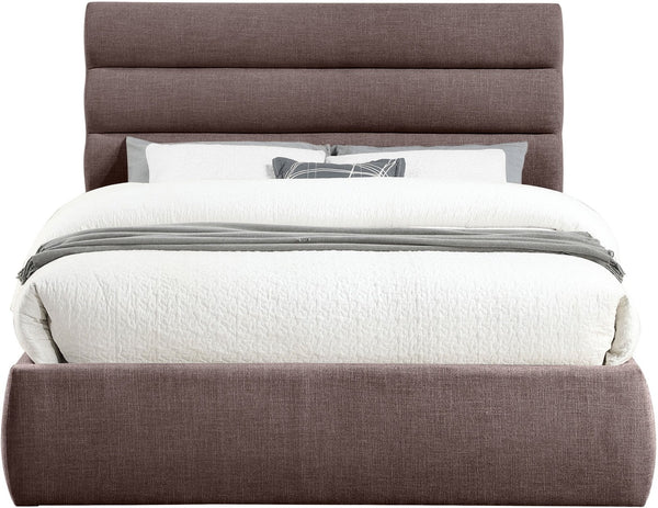 Meridian Furniture Adam Brown Channel Tufted Linen Queen Bed Modular Headboard for Modern Bedroom B1255Brown-Q