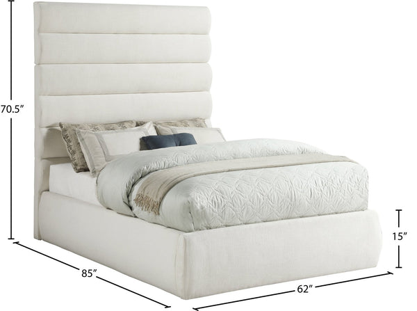 Meridian Furniture Adam Channel Tufted Full Bed with Tall Linen Headboard for a Refined Bedroom B1255Cream-F70