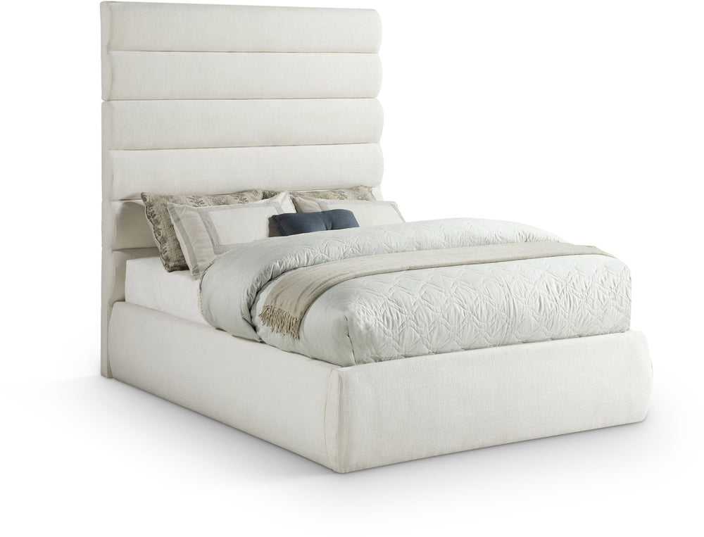 Meridian Furniture Adam Channel Tufted Full Bed with Tall Linen Headboard for a Refined Bedroom B1255Cream-F70