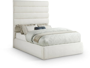 Meridian Furniture Adam Channel Tufted Full Bed with Tall Linen Headboard for a Refined Bedroom B1255Cream-F70