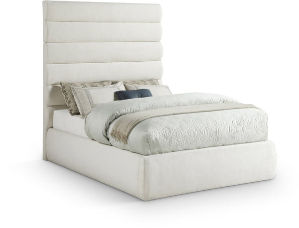 Meridian Furniture Adam Channel Tufted Full Bed with Tall Linen Headboard for a Refined Bedroom B1255Cream-F70