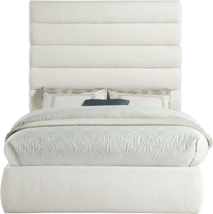 Meridian Furniture Adam Channel Tufted Full Bed with Tall Linen Headboard for a Refined Bedroom B1255Cream-F70