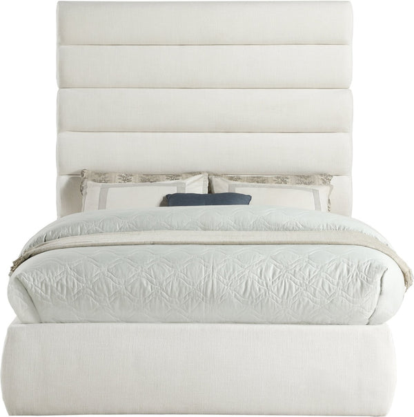Meridian Furniture Adam Channel Tufted Full Bed with Tall Linen Headboard for a Refined Bedroom B1255Cream-F70