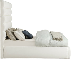 Meridian Furniture Adam Channel Tufted Full Bed with Tall Linen Headboard for a Refined Bedroom B1255Cream-F70