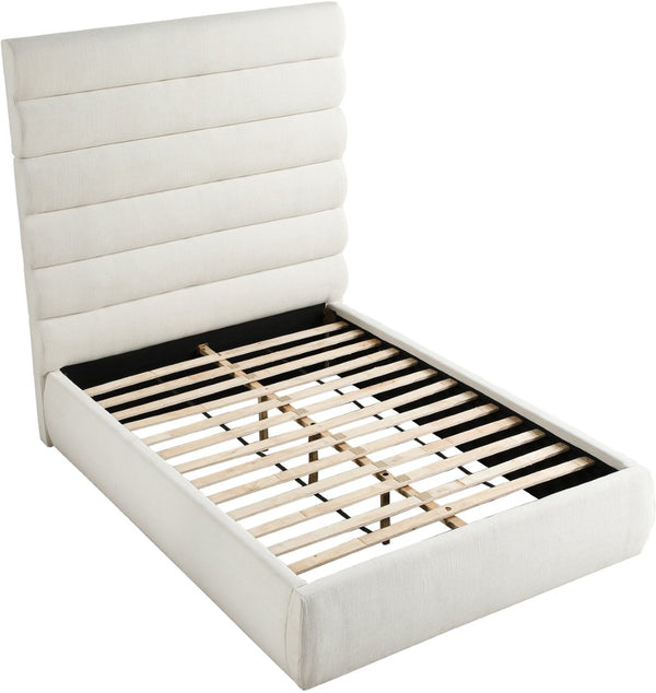 Meridian Furniture Adam Channel Tufted Full Bed with Tall Linen Headboard for a Refined Bedroom B1255Cream-F70