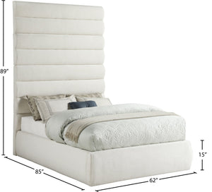 Meridian Furniture Adam Channel Tufted Full Platform Bed Cream Linen Upholstery Modular Headboard B1255Cream-F90