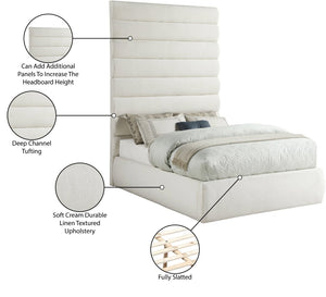 Meridian Furniture Adam Channel Tufted Full Platform Bed Cream Linen Upholstery Modular Headboard B1255Cream-F90