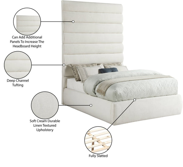 Meridian Furniture Adam Channel Tufted Full Platform Bed Cream Linen Upholstery Modular Headboard B1255Cream-F90