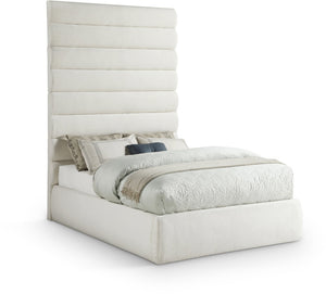 Meridian Furniture Adam Channel Tufted Full Platform Bed Cream Linen Upholstery Modular Headboard B1255Cream-F90