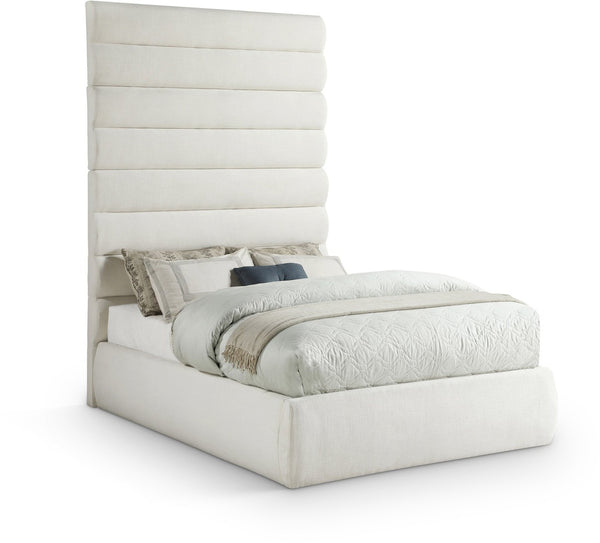 Meridian Furniture Adam Channel Tufted Full Platform Bed Cream Linen Upholstery Modular Headboard B1255Cream-F90