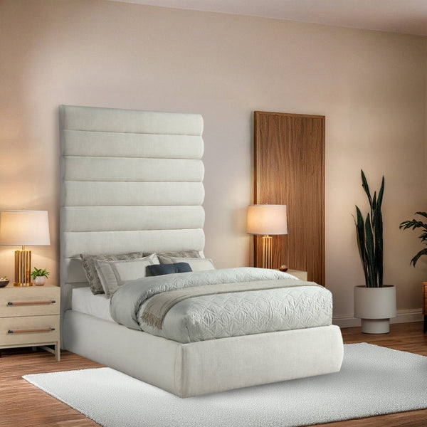Meridian Furniture Adam Channel Tufted Full Platform Bed Cream Linen Upholstery Modular Headboard B1255Cream-F90