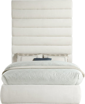 Meridian Furniture Adam Channel Tufted Full Platform Bed Cream Linen Upholstery Modular Headboard B1255Cream-F90