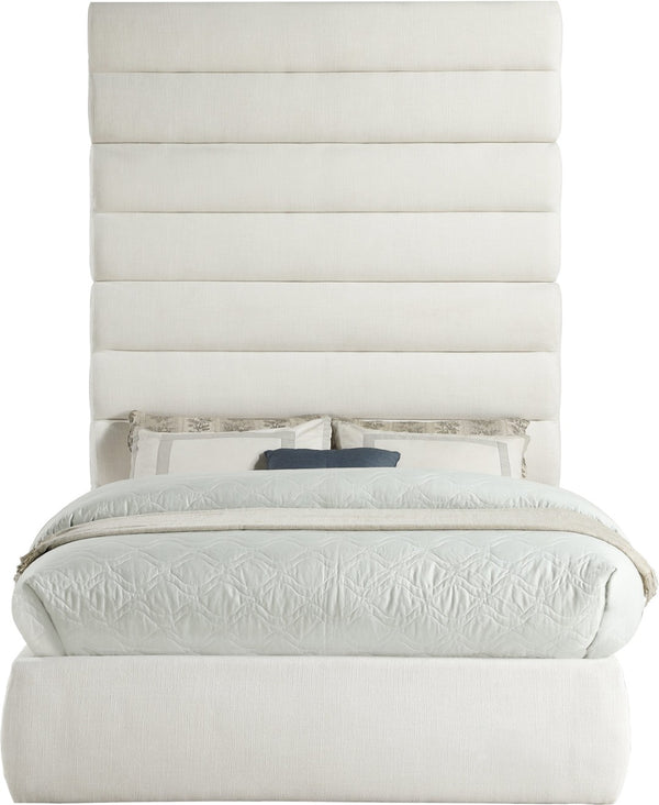 Meridian Furniture Adam Channel Tufted Full Platform Bed Cream Linen Upholstery Modular Headboard B1255Cream-F90