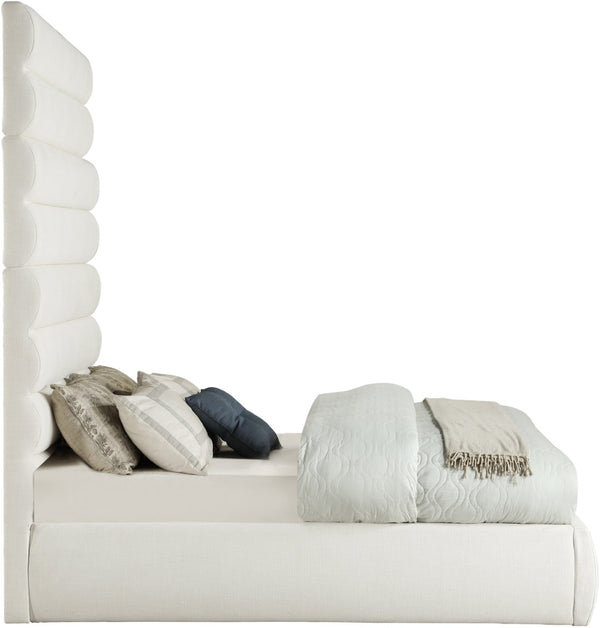 Meridian Furniture Adam Channel Tufted Full Platform Bed Cream Linen Upholstery Modular Headboard B1255Cream-F90