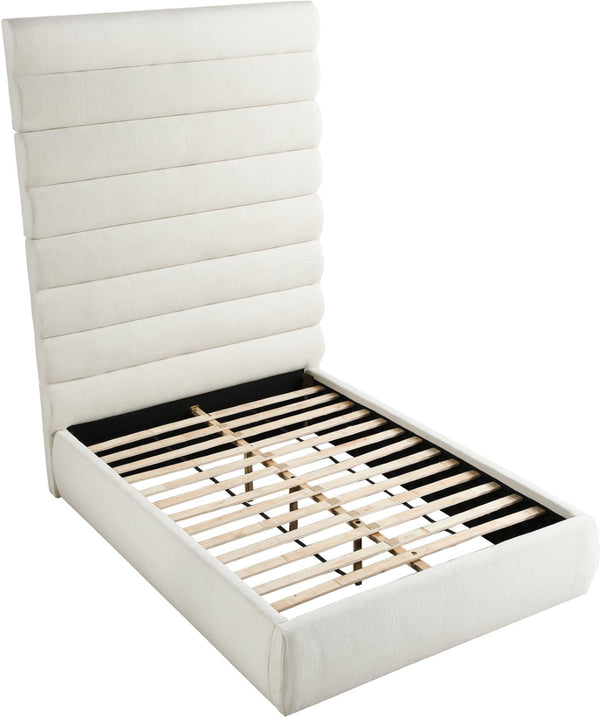 Meridian Furniture Adam Channel Tufted Full Platform Bed Cream Linen Upholstery Modular Headboard B1255Cream-F90