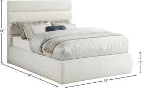 Meridian Furniture Adam Channel Tufted Linen Upholstered Full Bed with Modular Headboard for Modern Rooms B1255Cream-F