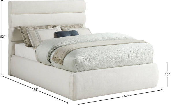 Meridian Furniture Adam Channel Tufted Linen Upholstered Full Bed with Modular Headboard for Modern Rooms B1255Cream-F