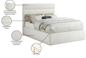 Meridian Furniture Adam Channel Tufted Linen Upholstered Full Bed with Modular Headboard for Modern Rooms B1255Cream-F