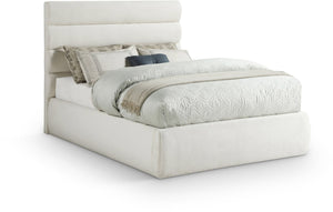 Meridian Furniture Adam Channel Tufted Linen Upholstered Full Bed with Modular Headboard for Modern Rooms B1255Cream-F