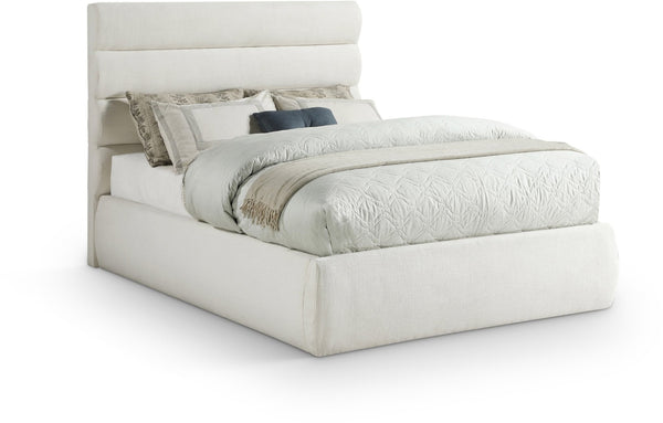 Meridian Furniture Adam Channel Tufted Linen Upholstered Full Bed with Modular Headboard for Modern Rooms B1255Cream-F