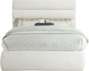 Meridian Furniture Adam Channel Tufted Linen Upholstered Full Bed with Modular Headboard for Modern Rooms B1255Cream-F