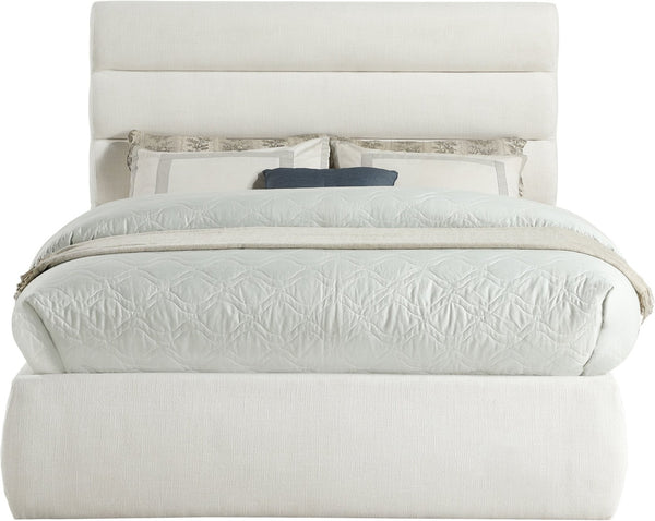 Meridian Furniture Adam Channel Tufted Linen Upholstered Full Bed with Modular Headboard for Modern Rooms B1255Cream-F