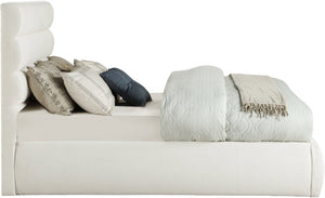 Meridian Furniture Adam Channel Tufted Linen Upholstered Full Bed with Modular Headboard for Modern Rooms B1255Cream-F