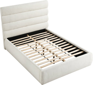 Meridian Furniture Adam Channel Tufted Linen Upholstered Full Bed with Modular Headboard for Modern Rooms B1255Cream-F