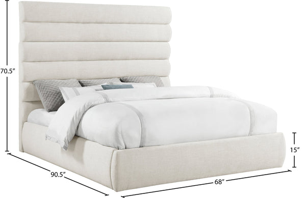 Meridian Furniture Adam Channel Tufted Linen King Bed Tall Modular Headboard for Elegant Bedrooms B1255Cream-K70