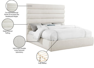 Meridian Furniture Adam Channel Tufted Linen King Bed Tall Modular Headboard for Elegant Bedrooms B1255Cream-K70