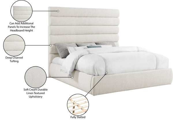 Meridian Furniture Adam Channel Tufted Linen King Bed Tall Modular Headboard for Elegant Bedrooms B1255Cream-K70