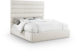 Meridian Furniture Adam Channel Tufted Linen King Bed Tall Modular Headboard for Elegant Bedrooms B1255Cream-K70