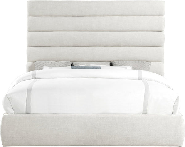 Meridian Furniture Adam Channel Tufted Linen King Bed Tall Modular Headboard for Elegant Bedrooms B1255Cream-K70