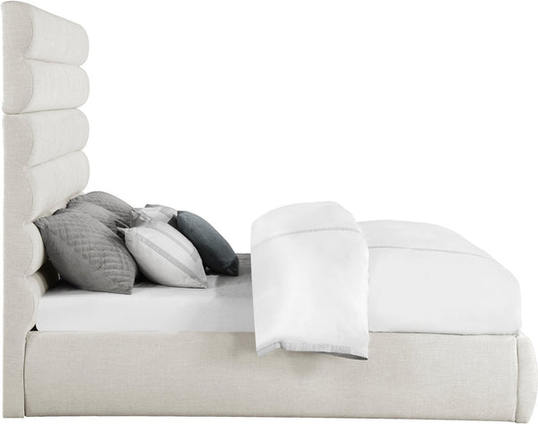 Meridian Furniture Adam Channel Tufted Linen King Bed Tall Modular Headboard for Elegant Bedrooms B1255Cream-K70