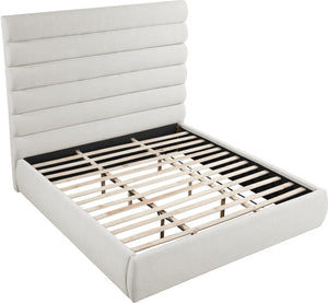 Meridian Furniture Adam Channel Tufted Linen King Bed Tall Modular Headboard for Elegant Bedrooms B1255Cream-K70