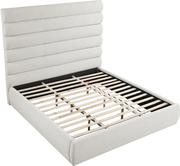 Meridian Furniture Adam Channel Tufted Linen King Bed Tall Modular Headboard for Elegant Bedrooms B1255Cream-K70